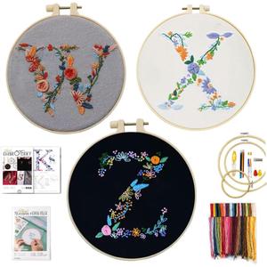 LSTLQHX Embroidery Kit for Beginners with Pattern Video, Personalised Initial Letter A-Z Name Cross Stitch Kit Embroidery Starter Kit for Adults DIY Craft Gift Sets (24 pcs Color Threads)