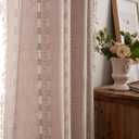 Deeprove Boho Curtain 72 inches Length for Living Room Bedroom, Light Brown Bohemian Coffee Linen Sheer 72 inches Long Tassel Stripe Embroidery Privacy Window Treatment W52 x L72, 1 Panel Natural