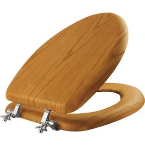 Mayfair Natural Oak Veneer Toilet Seat with Chrome Hinges, Elongated, Wood