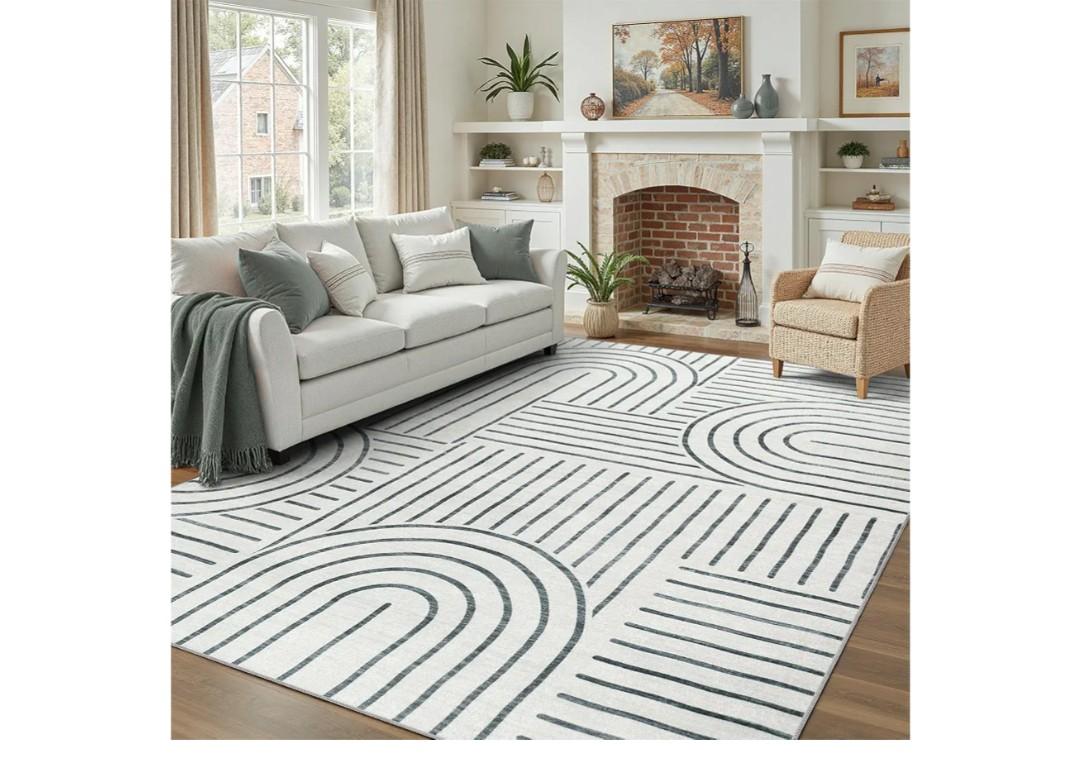 DCX Abstract Machine Washable 6×9 Rug, Gray Modern Accent Rug for Living Room, Soft Low Pile Non Slip Carpet, Kid & Pet Friendly Stain Resistant Rug for Bedroom Dining Room Office