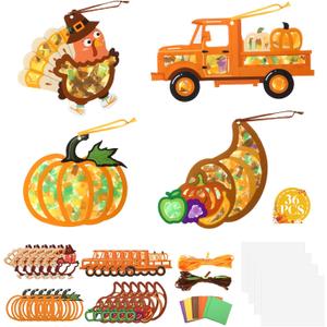 Halloscume 36 Sets Thanksgiving Crafts Kit DIY Tissue Paper Sign Crafts Turkey Pumpkin Fruit Truck Suncatchers Kits Decor for Thanksgiving School Fall Harvest Religious Party Fun Activities