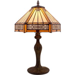 WERFACTORY Tiffany Lamp Yellow Hexagon Stained Glass Mission Style Table Lamp Desk Bedside Reading Light 12X10X18 Inches Decor Bedroom Living Room Home Office S011 Series