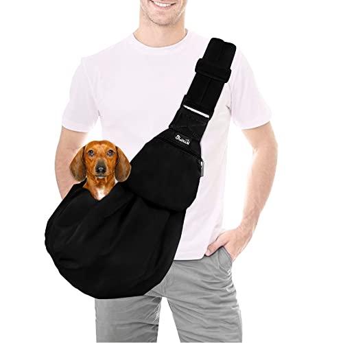 SlowTon Dog Carrier Sling - Thick Padded Shoulder Strap Adjustable Dog Carriers for Small Dogs, Puppy Carrier Purse for Pet Cat with Front Zipper Pocket Safety Belt Machine Washable Waterproof Black L