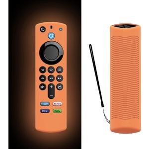 Stick 4k Max Case for TV Stick 3rd Gen 2021 Glow in The Dark, Orange Voice TV Remote Protective Silicone Cover with Lanyard- LEFXMOPHY