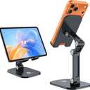 OCYCLONE Phone Stand, Foldable Cell Phone Stand Holder for Desk Office Accessories Adjustable Height and Angle iPhone Stand Compatible with 4"-13" Phones iPad Tablet - Black