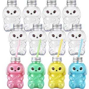Baderke 12 Pcs Easter Bunny Rabbit Plastic Cups with Lid and Straw 8.5oz Colorful Bunny Theme Cups Spring Beverage Drinking Bottles for Easter Party Supply Anniversary Wedding Birthday Dinner