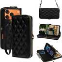 Rssviss Crossbody Case for iPhone 17 Pro Max Case Wallet, RFID Blocking Leather with Card Holder Kickstand, Handbag Zipper Flip Cover with Wrist Strap for iPhone 17 Pro Max Men Women 6.9", Black