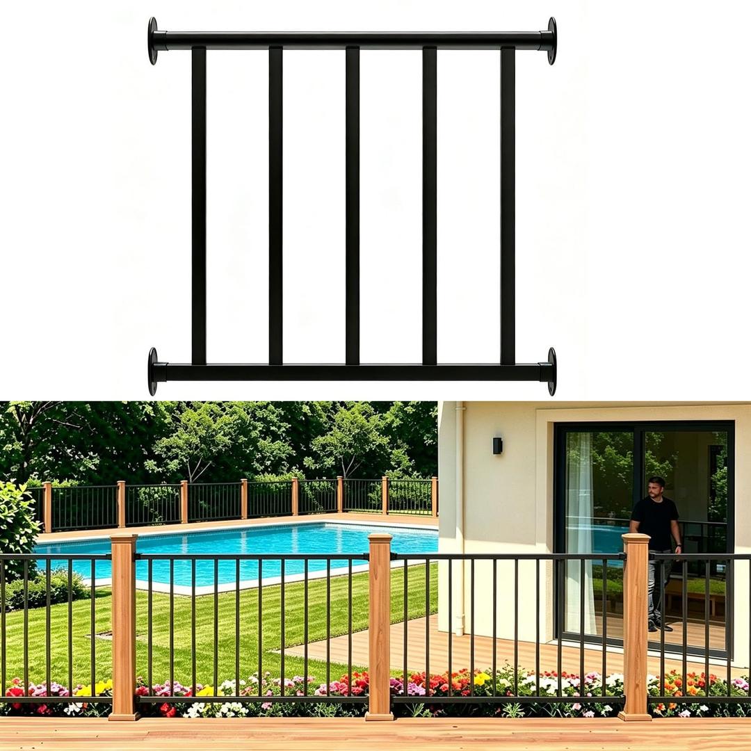 Porch and Deck Railing, 5ft W x 36in H Railing with Screws, Black Textured Powder Coating Rail System for Outdoor Decks, Porches and Balconies, Terraces, Gardens