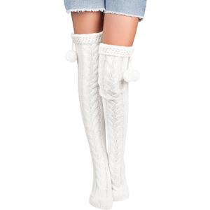 Pcavin Thigh High Socks for Women Cable Knit Over the Knee Boot Socks, Long Warm Leg Warmers Winter