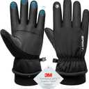 Winter Gloves Men Women - Thermal 3M Thinsulate Ski Gloves, Thick Waterproof Cold Weather Snow Gloves with Touchscreen Fingers, Anti-Slip Windproof Warm Sports Glove Snowboard, Cycling, Hiking (Large, BLACK)