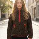 Ainangua Fuzzy Half Zip Fleece Jacket Women Long Sleeve Sherpa Pullover Sweatshirt Casual Warm Winter Chunky Teddy Outerwear (Medium, Leopard)