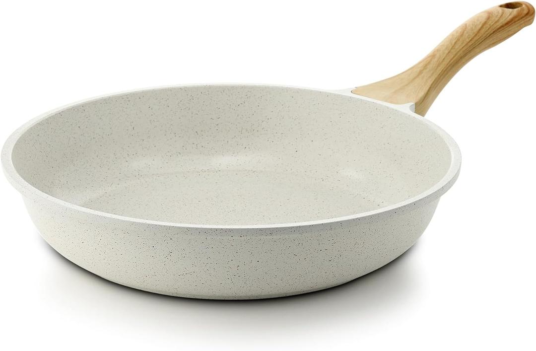 SENSARTE Nonstick Ceramic Frying Pan Skillet, 9.5 Inch Omelet Pan, Healthy Non Toxic Chef Pan, Induction Compatible Egg Pan with Heat Resistant Handle, PFAS-Free (White)