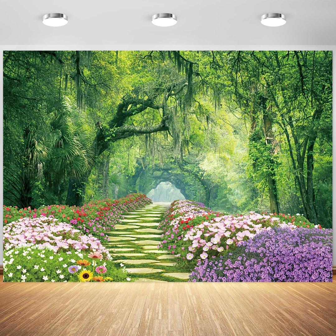 10x8ft Spring Garden Backdrop Spring Forest Park Colorful Blooming Flowers Scene Photography Background Nature Scenery Decorations Portraits Wallpaper Photo Studio Props