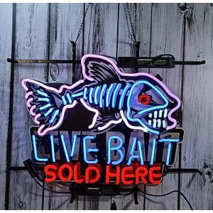 Neon Signs Beer Bar Bedroom Live Bait Sold Here Glass Neon Signs for Office Hotel Pub Cafe Party Man Cave Neon Light Art Wall Lights 24 X 20 Inches
