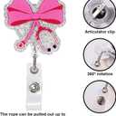 Pink Bow Nurse Badge Reel, 360 Rotation Articulator Clip Cute Nursing Badge Reel ID Holder Decor for RN LPN CNA Doctors Teachers Healthcare Workers Assistant Accessories