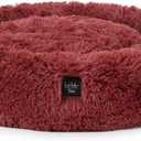Nicole Miller NEW YORK PET Ellie Fuzzy Solid Donut Pet Bed, Plush, Cozy & Calming, Non-Slip Bottom, 100% Machine Washable, Burgundy Rose, Medium 28"x28"x7" Round