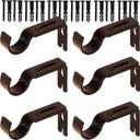 Premium Curtain Rod Brackets - 6 Pack Adjustable Wall Mounts, Curtain Rod Holders for 1 Inch Rod (Brown)