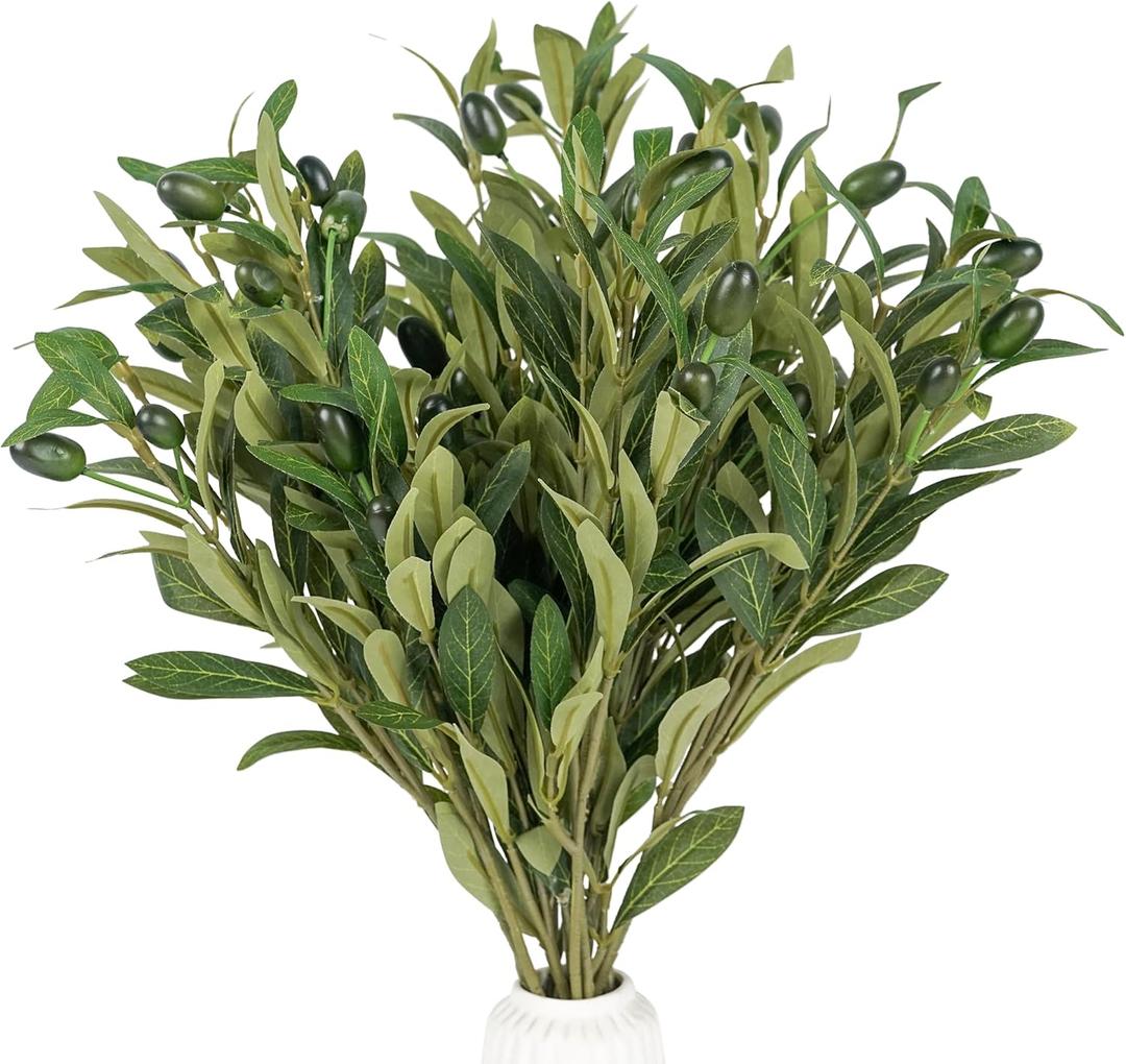 Olive Stems 6 Pcs 18 inch Artificial Olives Green Leaves Picks, Spring Branches Decor for Vase, Greenery Vase Filler Home Decoration Indoor