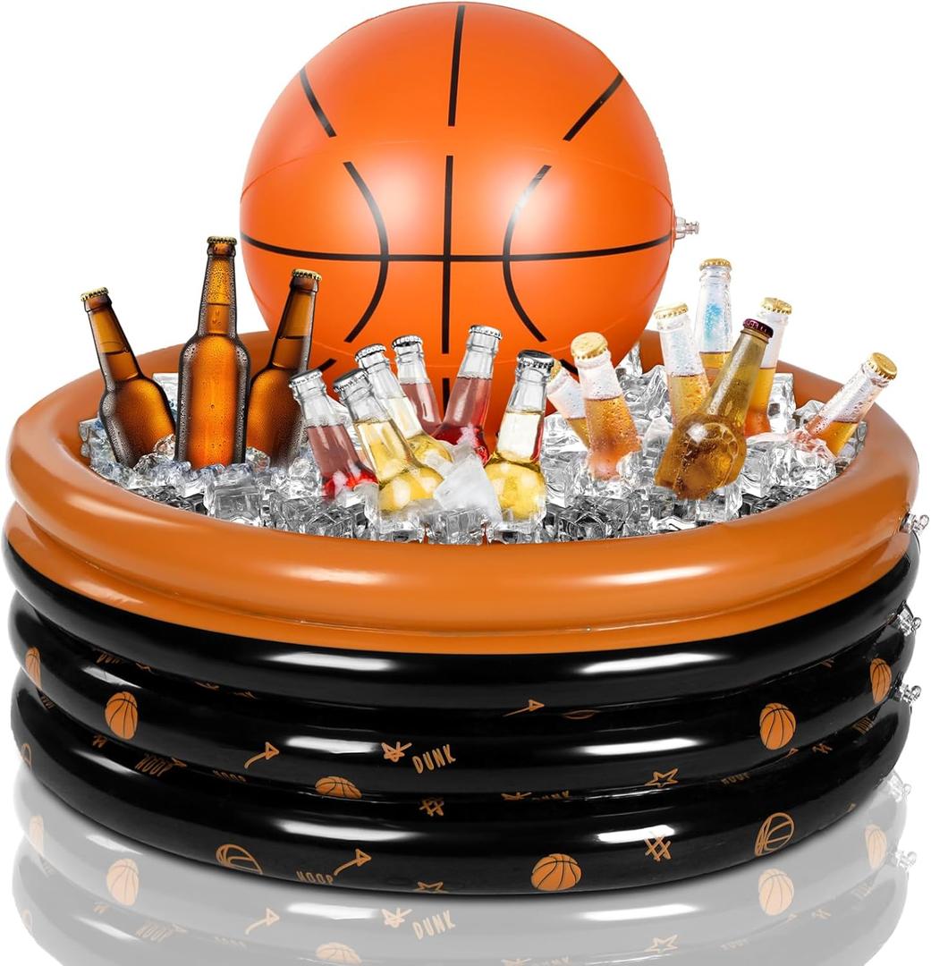 Bencailor Inflatable Cooler Inflatable Football Drink Cooler Toss Game Party Decoration Rugby Basketball Baseball Blow up PVC Ice Serving Bar for Sport Party Supplies Game Day Beer(Orange,Basketball)