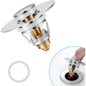 Sink Stopper, Bathroom Sink Drain Strainer with Hair Catcher, for 1.04~1.97 Drain Hole, Brass Universal Drain Cover, Pop Up Basin Plug