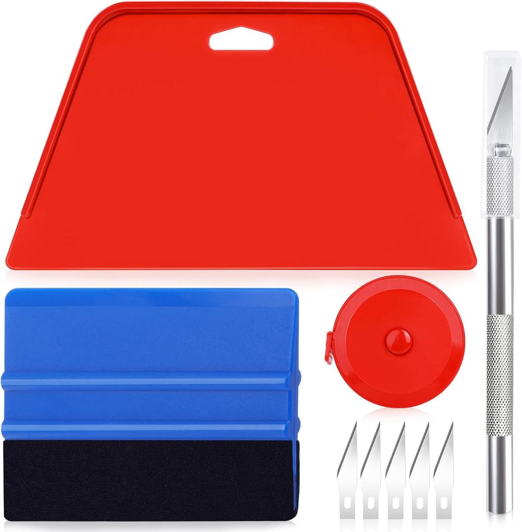 WRAPXPERT Wallpaper Tools, Wallpaper Kit for Peel and Stick Wall Paper Applying, Smoothing Tool Kit for Applying Adhesive Backsplash Tile, Window Film Installation, for Bathroom/Bedroom/Kitchen (Red Basic Set)