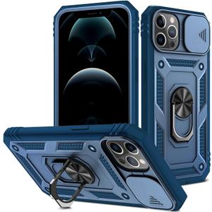 for iPhone 13 Pro Max Case with All-Angle Rotating Kickstand & Sliding Camera Cover - Heavy Duty Shockproof Protective Cover, Blue