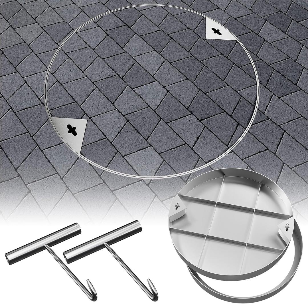 32 inch Stainless Steel Invisible Manhole Cover, Round Embedded Septic Tank Cover with Frame and Lifting Hooks, for Yard/Pavement