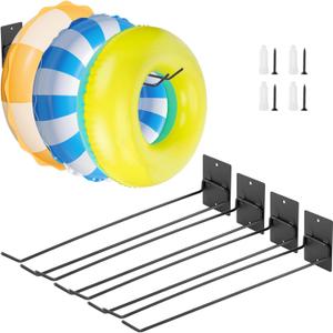 4 Pcs Pool Float Storage Holder, 15.4 Inch Wall Mount Pool Float Organizer Rack with Hangers Metal Adjustable Pool Float Towel Holder for Swimming Ring, Towel, Tools Outdoor Storage