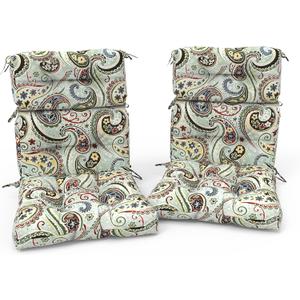 Outdoor High Back Patio Chair Cushions, Fade Resistant & Waterproof Tufted Seat and Back Cushions for Patio Furniture, Patio Chair Cushions 44x22 Inch, Set of 2, Paisley Lightcyan, 44"x22"x4"