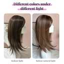 Molefi Hair Toppers for Women with Thinning Hair,18 Inch Long Layered Toppers, Add Volume Synthetic Wiglets Pieces For Women 6.5"x6.5"Large Base for Daily Use (Brown with Ash Brown Highlights)