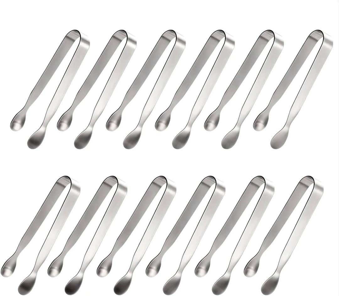 Ice Tongs Sugar Cubes Tongs - 12 Pack Stainless Steel Small Serving Tongs for Appetizers Coffee Tea Party