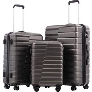 COOLIFE Expandable Suitcase PC ABS TSA Luggage 3 Piece Set Lock Spinner Carry on (gray)