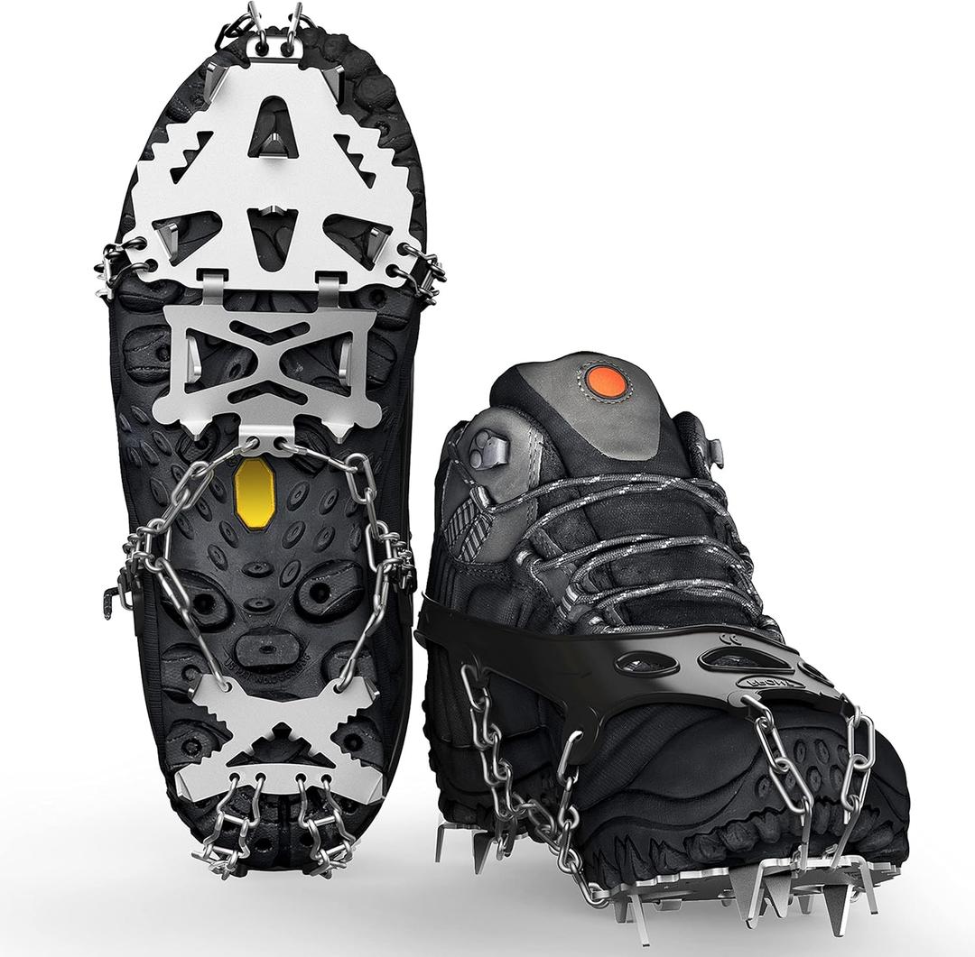 Crampons Ice Cleats Traction Snow Grips for Hiking Boots and Shoes, Shoe Spikes for Men Women Kids, Anti-Rust, Safe Protect for Walking on The Ice, Snow and Mud