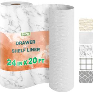 OcePor Non-Adhesive Drawer and Shelf Liner 24IN x 20FTNon Slip Cabinet and Cupboard Liner, Kitchen Cabinet Liners for Shelves, Waterproof Drawer Shelf Liners for Cabinets/Bathroom Cupboard, Marble