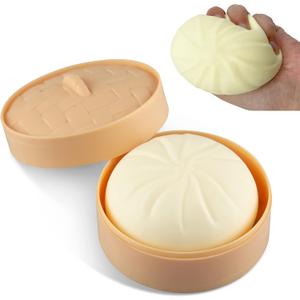 Holgosiu Dumpling Squishy Stress Ball Fidget Toys Squeeze Dough Ball Squishy Bun Anxiety Relief Adult Squeeze Toy Novelty Dumpling in Steamer Fidget Sensory Miniature Anti Stress ADHD ADD (White)