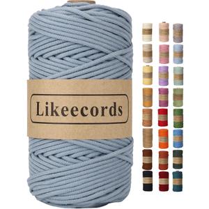 Likeecords Macrame Cord 3MM 100M 110Yards, Flexible & Soft Natural Cotton Knotting Cord Macrame Yarn 3 Strands Twisted Cotton Cord for DIY Craft Making,Plant Hangers,Home decor (Blue)