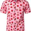 JOGAL Men's Cotton Button Down Short Sleeve Hawaiian Shirt (Large)