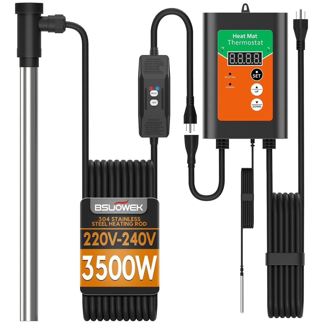 3500W 240V Fully Submersible Portable Electric Immersion Large Pool Water Heater Waterproof Hot Tub Heater with Leakage Protection & Thermostat, for Baptistry, Swimming Pool, Bathtub (3500W)