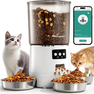 Automatic Cat Feeder for 3 Cats, 6L/25 Cups Smart WiFi Pet Feeder, Strong Anti-Jam System, Dual-Effect Desiccant Cat Food Dispenser, with 10S Voice Recorder for Cats and Small Dog (White)