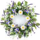 22 Inches Summer Wreath Rustic Summer Wreaths for Front Door Spring Flower Wreath Farmhouse Spring Floral Wreaths with Blue Phalaenopsis Orchid for Window Wall Porch Indoor Decoration (White Blue 1)