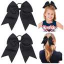 2 PCS 8 Inch Cheer Hair Bows Large Cheerleading Big Hair Bows with Ponytail Holder for Teen Girls-Black