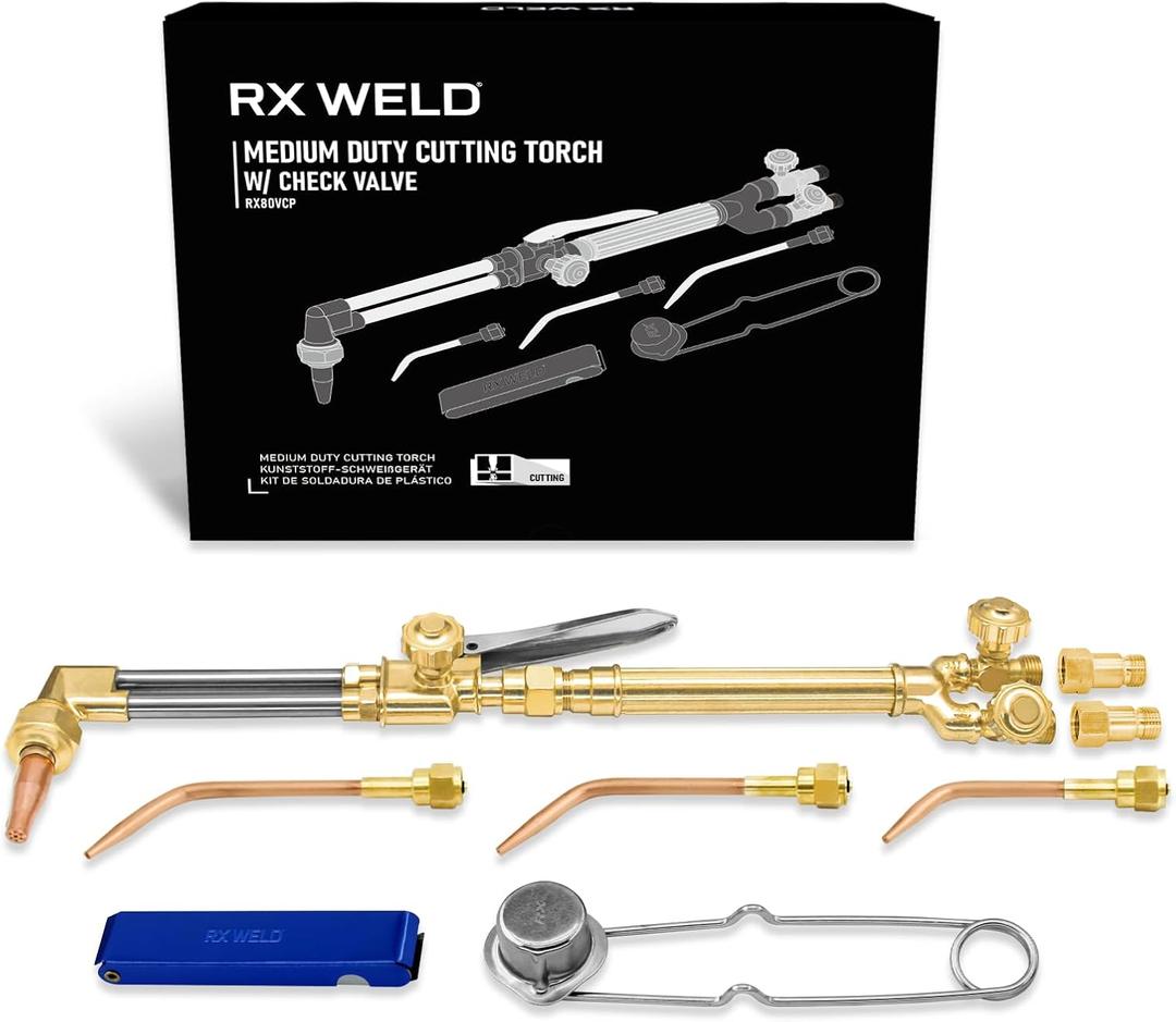 RX WELD Medium Oxygen & Acetylene Torch Kit  12 Pcs Welding Cutting Torch Kit, with Check Valves
