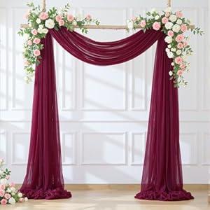Wedding Arch Draping Fabric Backdrop 1 Panel 30" x 19Ft Burgundy Drapes Curtains for Wedding Reception Sheer Tulle Backdrop Curtain for Ceremony Birthday Party Baby Shower Arbor Ceiling Decorations