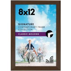 Americanflat 8x12 Picture Frame with Shatter-Resistant Glass - Signature Collection - Gallery-Style Frames Made of Engineered Wood - Photo Frame for Tabletop and Wall Display - Walnut