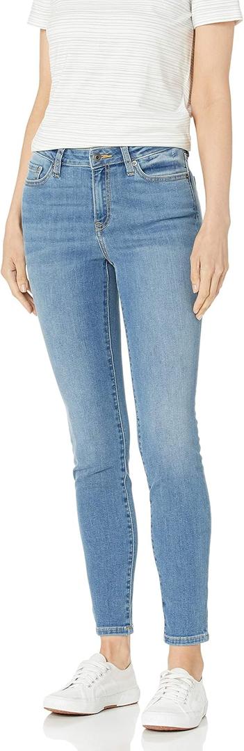 Amazon Essentials Women's Mid-Rise Stretchy Skinny Jeans (6 Long, Light Blue)