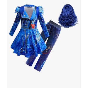 Mal Costume for Girls Cosplay Evie Outfit Jacket Pant with Wig Set Villian Kids Princess Halloween Party Dress Up Size 140 Mal Costume for Girls Cosplay Evie Outfit Jacket Pant with Wig Set Villian Kids Princess Halloween Party Dress Up Size 140