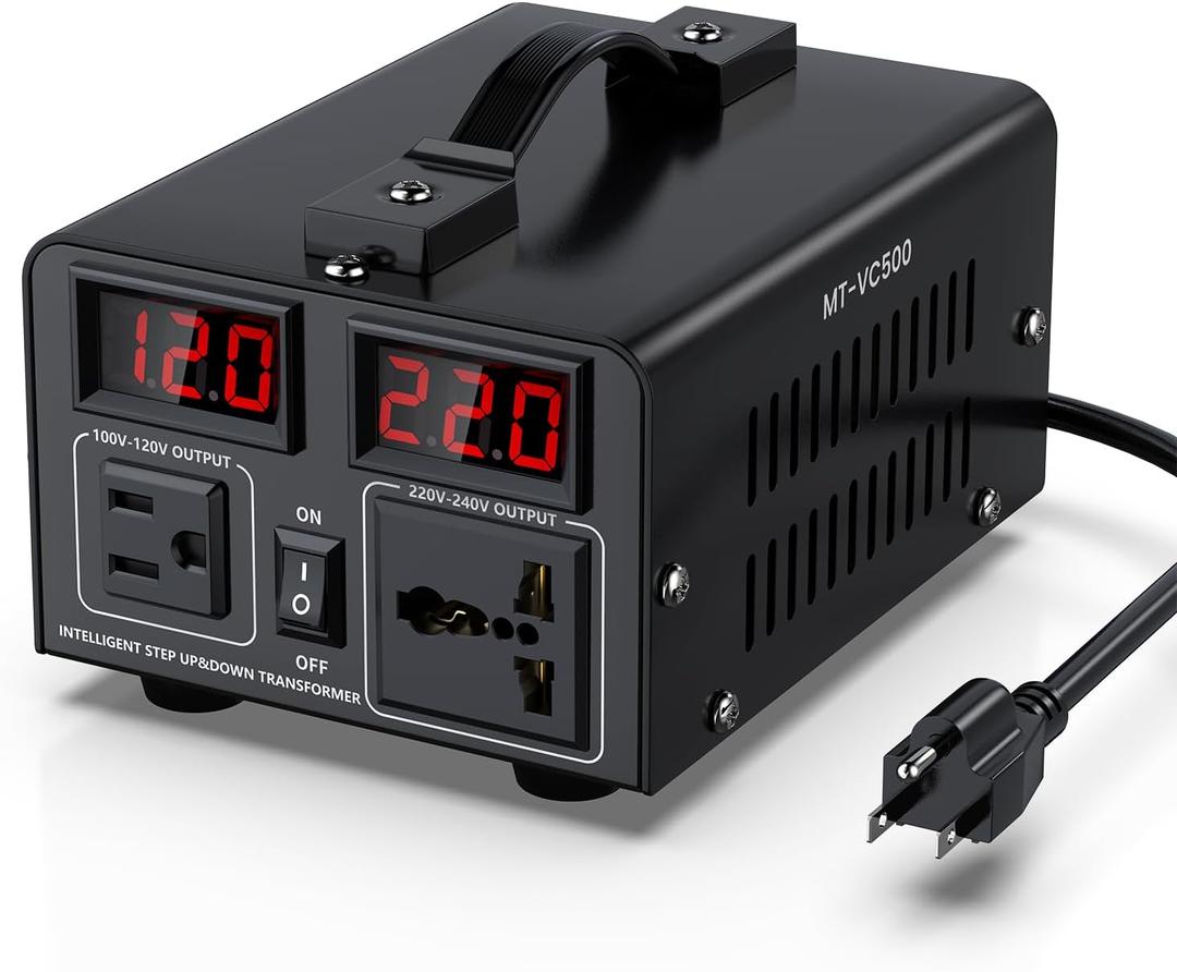 500W Voltage Converter Transformer(110V to 220V or 220V to 110V) Step Up/Down Converter 110/120 Volt - 220/240 Volt w/US Power Cord,Circuit Breaker Protection, LCD Screen Display, Manual Setting