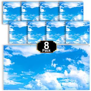 Aheroi 8 Pcs Light Covers, 4 x 2 Feet Magnetic Light Covers for Fluorescent Light Shade, Drop Ceiling Lighting Covers Classroom Light Filters, Room School Office Decor(Cloud Blue Sky)