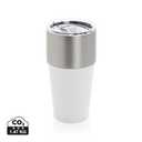 stainless steel body and a white base