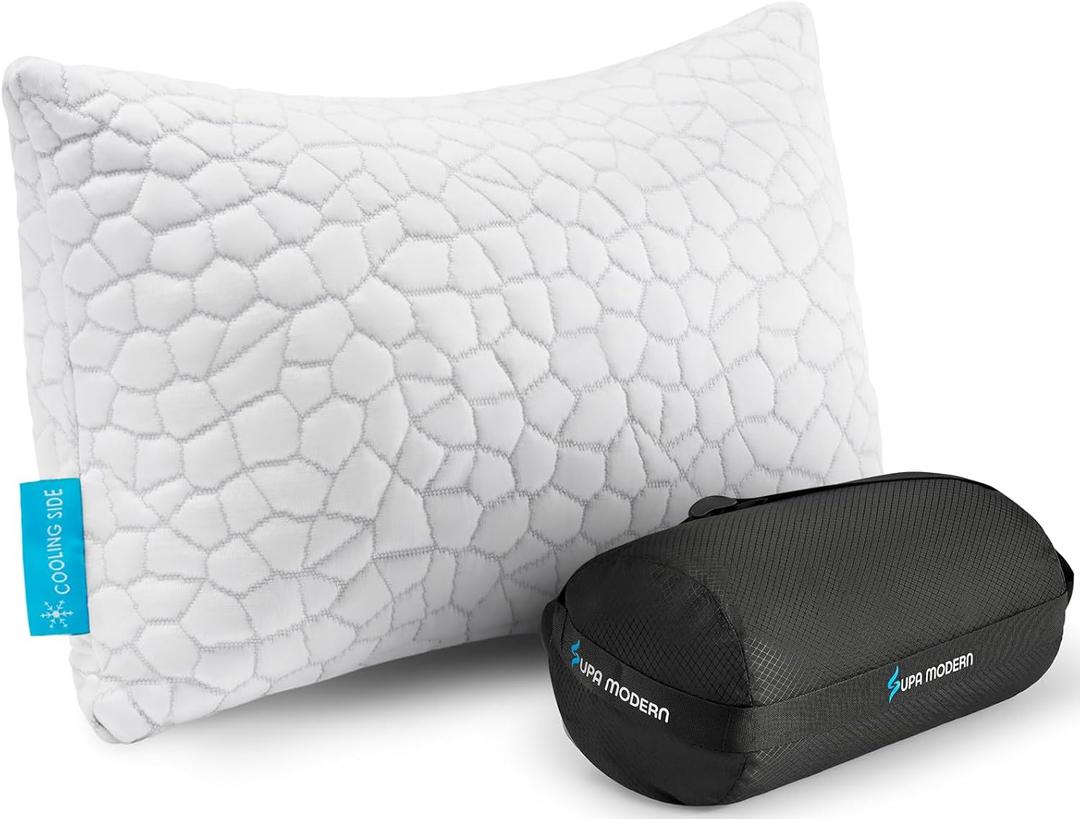 Cooling Pillow Camping Size 1 Pack, Adjustable Bed Pillows for Sleeping, Small Shredded Memory Foam Pillow for Backpacking Hiking, Airplane, Medium Firm Camping Travel Pillow with Washable Cover (Original White (Cooling))